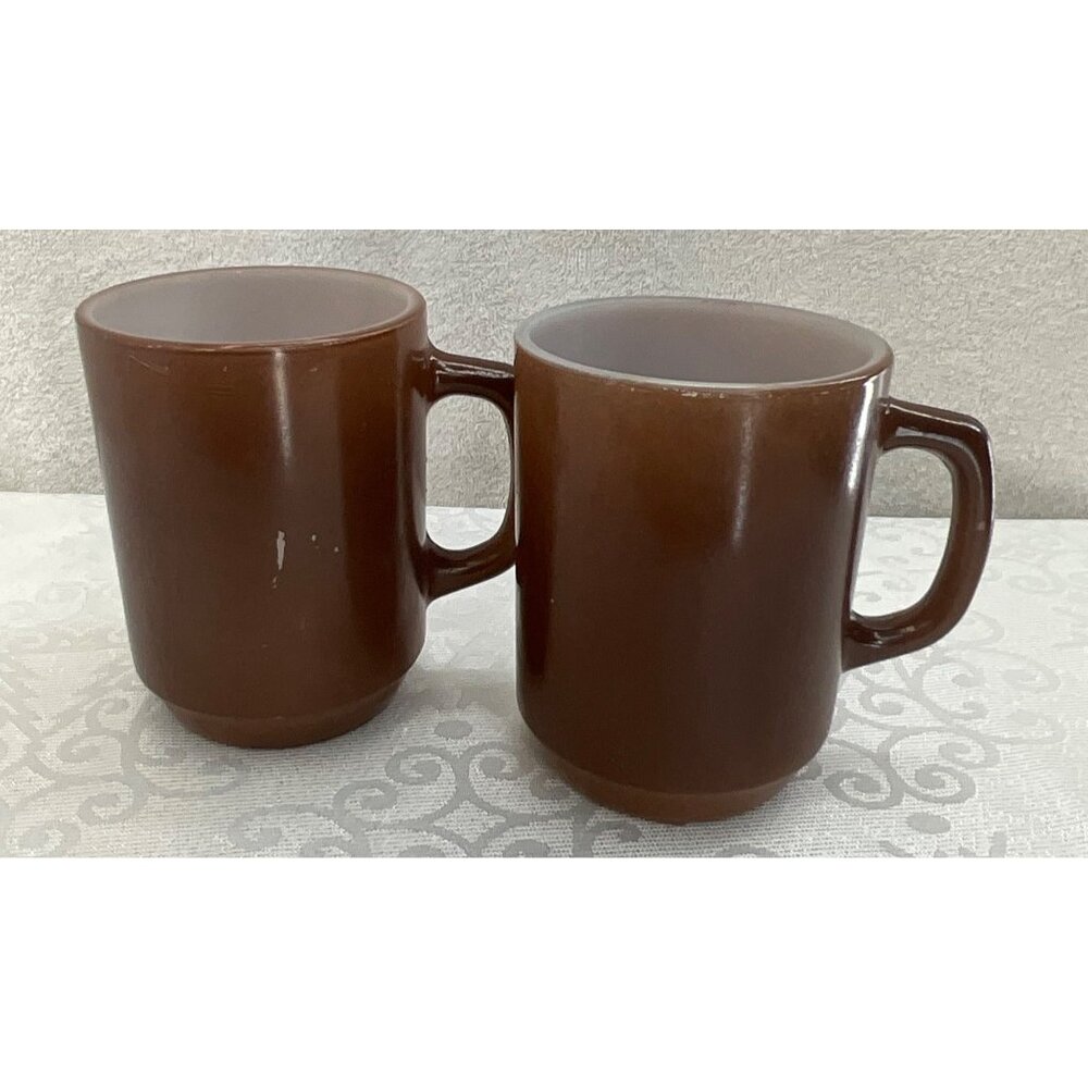 Vintage Anchor Brown Glass Coffee Mugs‎ #301 Set/2